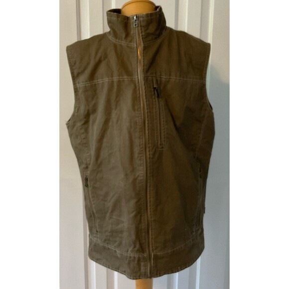 Kuhl Burr Mens Vest Vintage Pantina Dye Khaki Full Zip Collar Pockets Sz Large - Picture 3 of 11